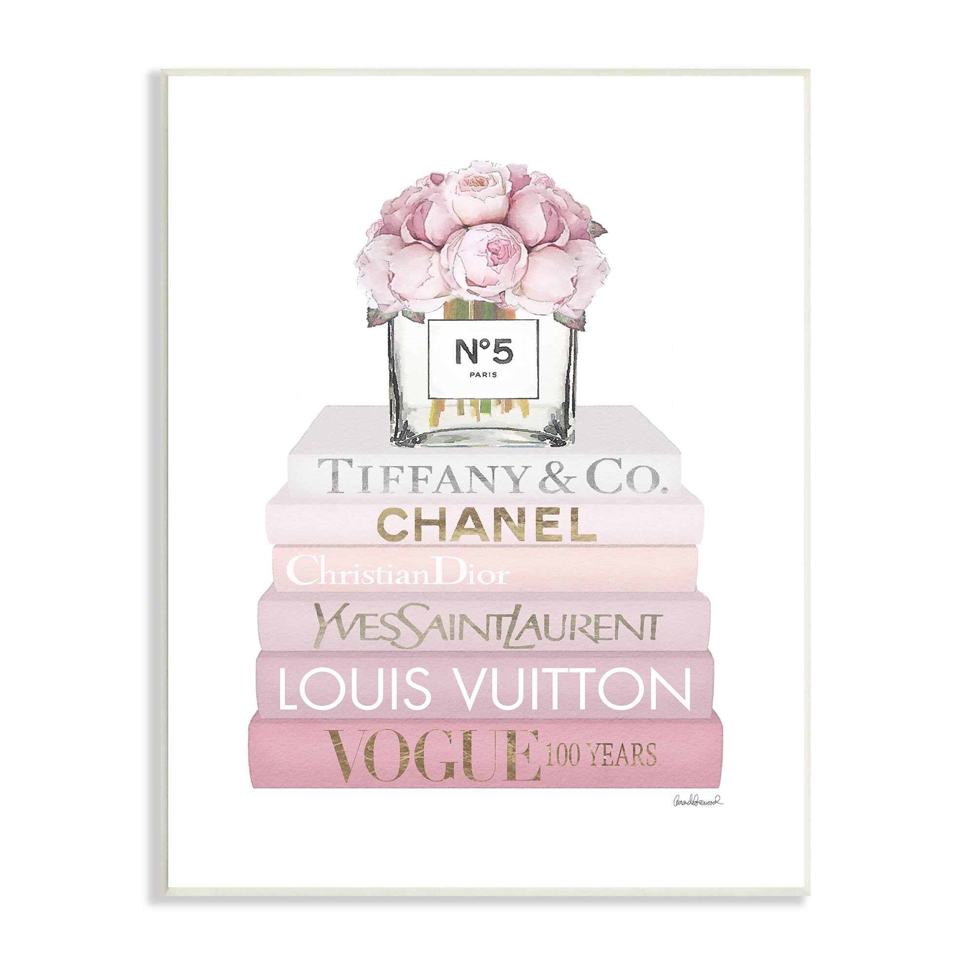 Stupell Industries Pink Rose Bouquet Fashion Style Bookstack Wall Plaque
